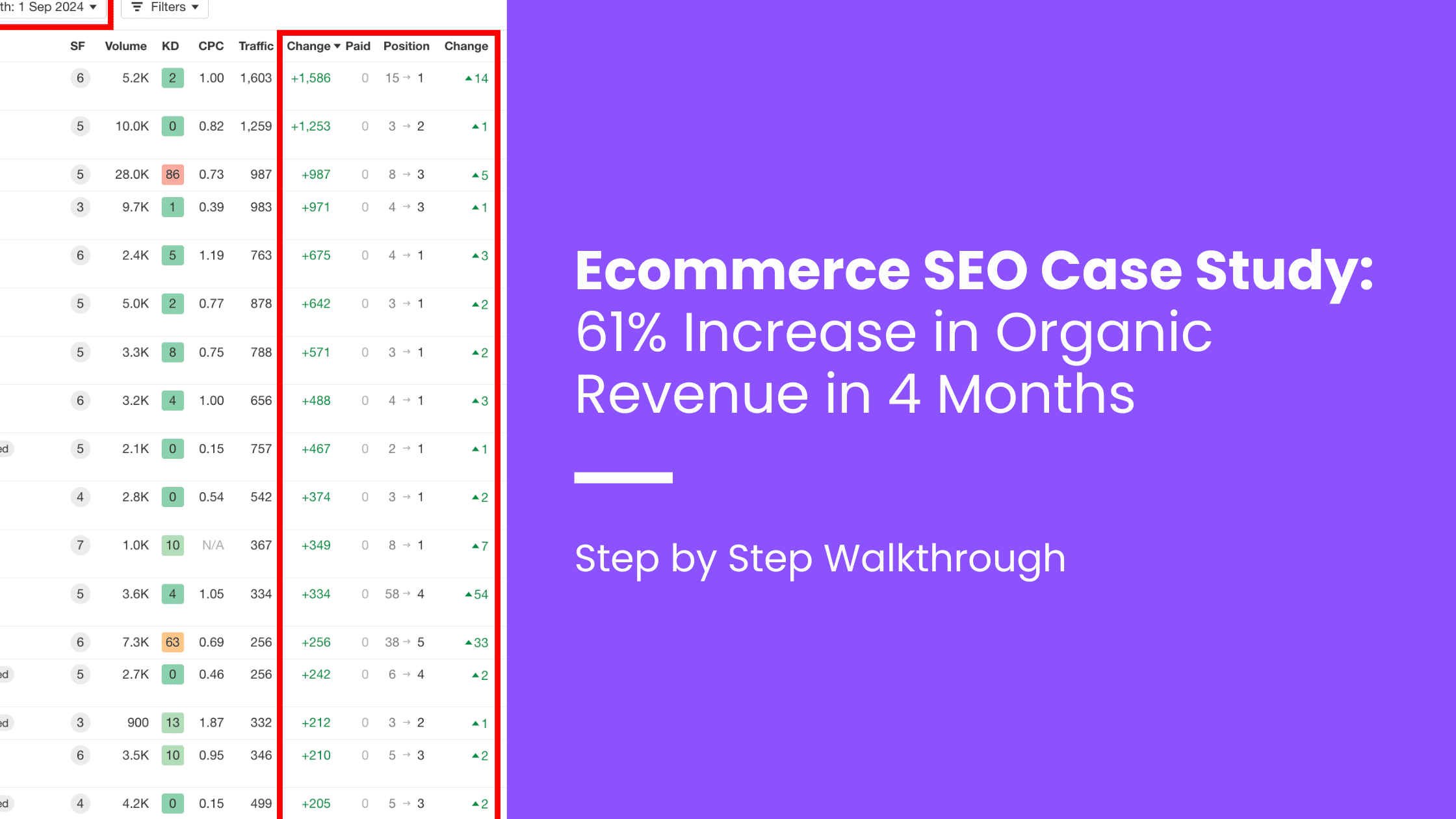 Ecommerce SEO Case Study, 61% organic revenue increase in 4 months